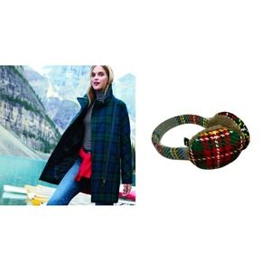 J Crew Black Watch Tartan Plaid Wool Coat 6P Classic Prep Lux+FREE RARE EARMUFFS